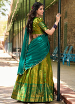 Thumbnail for Lorenvalley Green Kanjivaram Silk Zari Weaving Lehenga Choli with Dupatta - Distacart