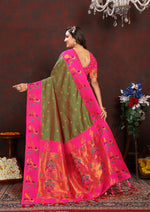 Thumbnail for Lorenvalley Fashion Green Soft Paithani Silk Woven Design Rich Zari Meenakari Weaving Saree - Distacart