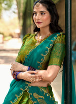 Thumbnail for Lorenvalley Green Kanjivaram Silk Zari Weaving Lehenga Choli with Dupatta - Distacart