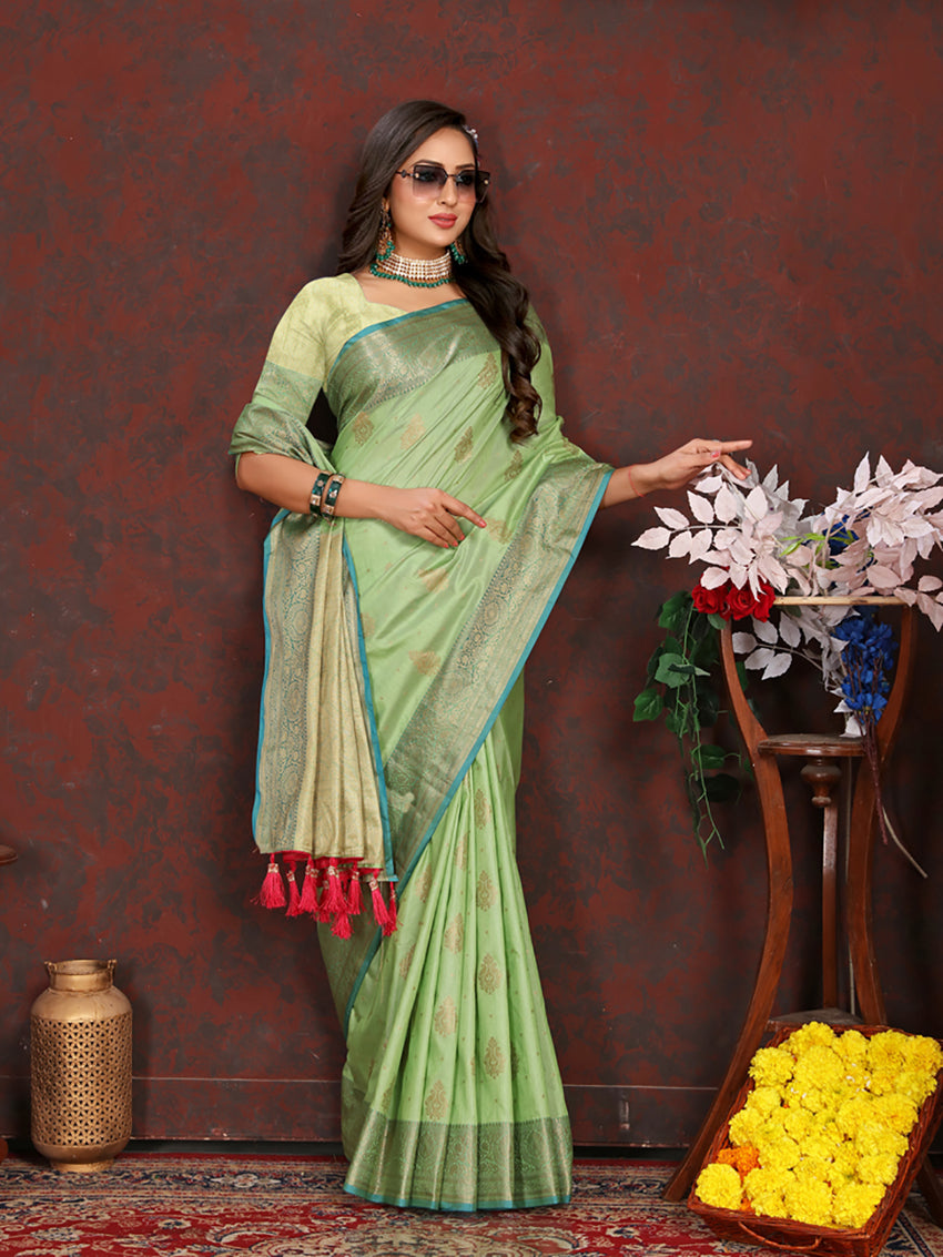 Lorenvalley Fashion Green Soft Katan Silk Woven Design Zari Weaving Pallu Saree - Distacart