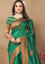 Thumbnail for Lorenvalley Fashion Green Soft Silk Copper Zari weaving Design Saree - Distacart