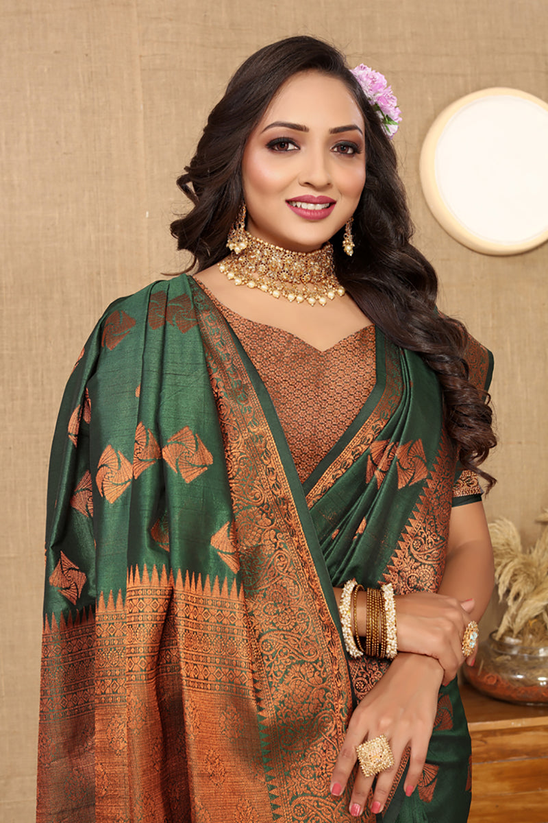 Lorenvalley Fashion Green Soft Katan Silk Woven Design Copper Zari Weaving Saree - Distacart