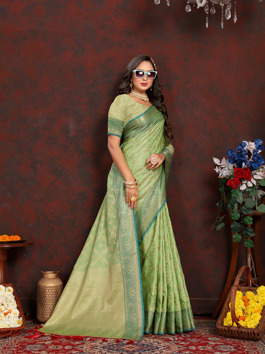 Lorenvalley Fashion Green Soft Katan Silk Woven Design Zari Weaving Pallu Saree - Distacart