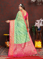 Thumbnail for Lorenvalley Fashion Green Organza Silk Woven Design with Rich Meenakari Weaving Pallu Saree - Distacart