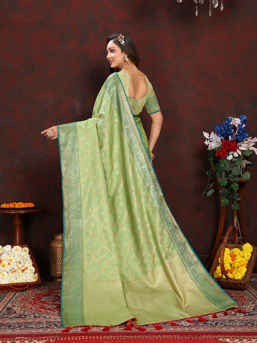Lorenvalley Fashion Green Soft Katan Silk Woven Design Zari Weaving Pallu Saree - Distacart