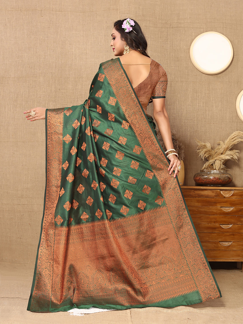 Lorenvalley Fashion Green Soft Katan Silk Woven Design Copper Zari Weaving Saree - Distacart