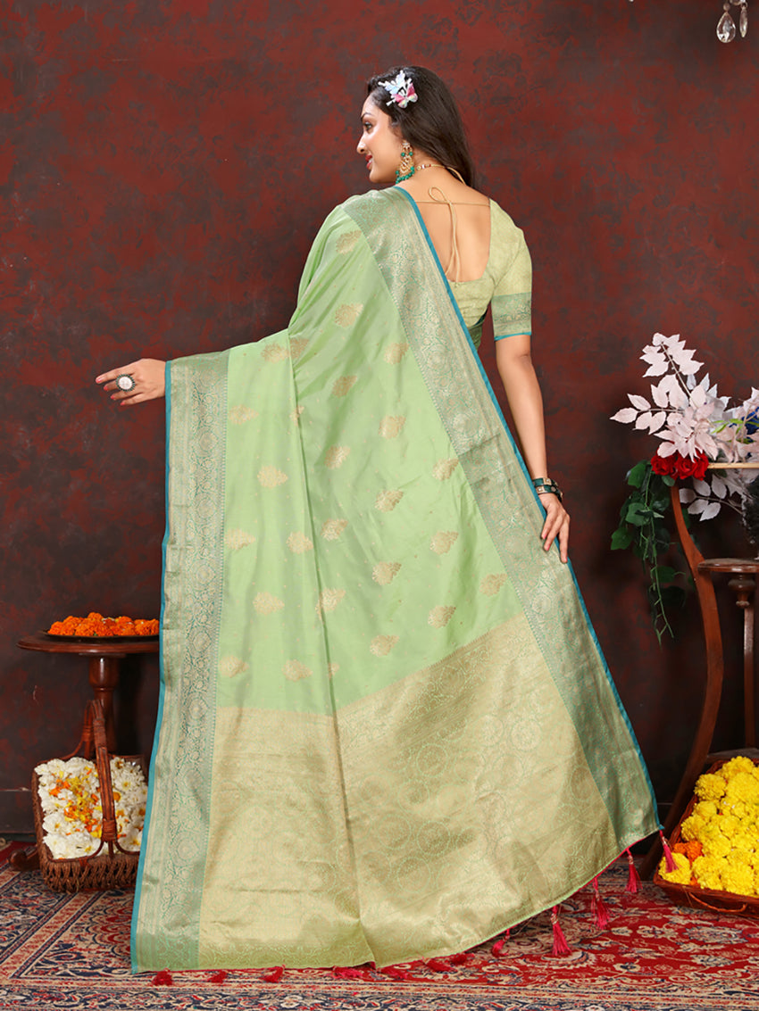Lorenvalley Fashion Green Soft Katan Silk Woven Design Zari Weaving Pallu Saree - Distacart