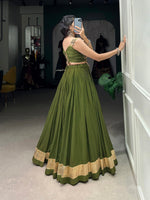 Thumbnail for Lorenvalley Pure Rayon Green Plain With Embossed Design Lace Touch Up Lehenga Choli - Distacart