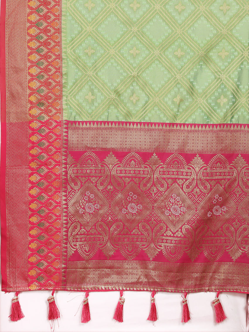 Lorenvalley Fashion Green Organza Silk Woven Design with Rich Meenakari Weaving Pallu Saree - Distacart