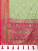 Thumbnail for Lorenvalley Fashion Green Organza Silk Woven Design with Rich Meenakari Weaving Pallu Saree - Distacart