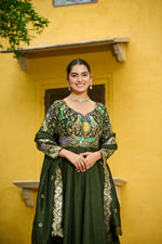 Thumbnail for Lorenvalley Fashion Green Vichitra Silk with Multi Thread & Embroidered work Anarkali Gown with Dupatta