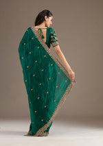 Thumbnail for Lorenvalley Fashion Green Fendy Satin with Embroidery Double Sequence Work Saree with Blouse