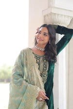 Thumbnail for Lorenvalley Fashion Green Velvet with Rich Sequins & Zari Embroidered work Kurta Pant with Dupatta