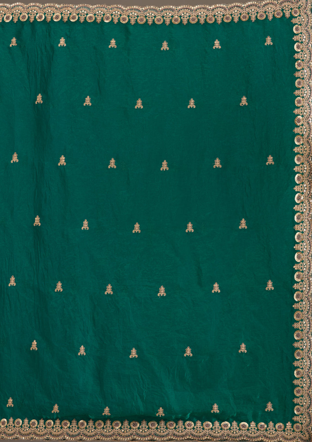 Lorenvalley Fashion Green Fendy Satin with Embroidery Double Sequence Work Saree with Blouse