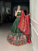 Thumbnail for Lorenvalley Green Dola Silk Patola Print With Gamthi Work Lace Border Lehenga Choli with Dupatta - Distacart
