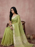 Thumbnail for Anaita Green Cotton Saree With Blouse - Distacart