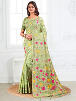 Thumbnail for Anaita Green Linen Printed Saree With Blouse - Distacart