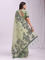 Thumbnail for Anaita Green Linen Printed Saree With Blouse - Distacart