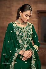 Thumbnail for Anaita Green Premium Embroidered Vichitra Silk Lehenga Style Suit - Distacart