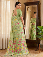 Thumbnail for Anaita Green Linen Woven Work Saree With Blouse - Distacart