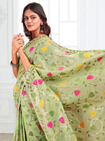 Thumbnail for Anaita Green Linen Printed Saree With Blouse - Distacart