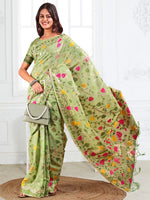 Thumbnail for Anaita Green Linen Printed Saree With Blouse - Distacart