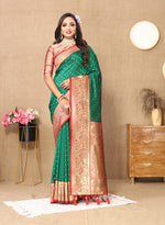 Thumbnail for Lorenvalley Fashion Green Soft Silk weaving Design Rich Zari Weaving Saree - Distacart