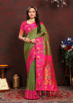 Thumbnail for Lorenvalley Fashion Green Soft Paithani Silk Woven Design Rich Zari Meenakari Weaving Saree - Distacart
