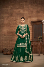 Thumbnail for Anaita Green Premium Embroidered Vichitra Silk Lehenga Style Suit - Distacart