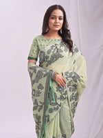Thumbnail for Anaita Green Linen Printed Saree With Blouse - Distacart