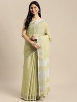 Thumbnail for Anaita Green Linen Saree With Blouse - Distacart