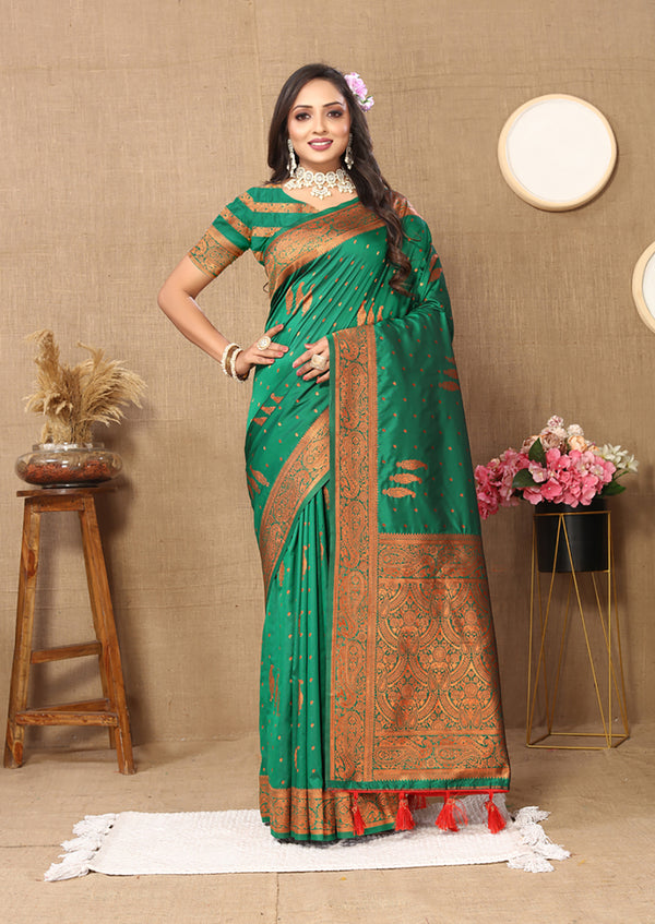 Lorenvalley Fashion Green Soft Silk Copper Zari weaving Design Saree - Distacart
