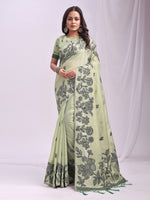 Thumbnail for Anaita Green Linen Printed Saree With Blouse - Distacart