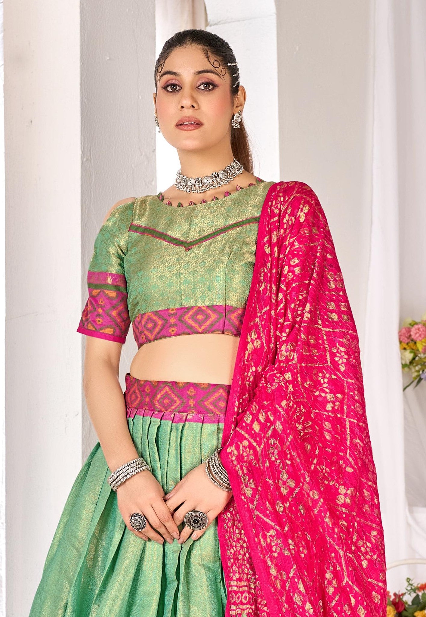 Anaita Green Weaving Work Silk Lehenga Choli - Distacart