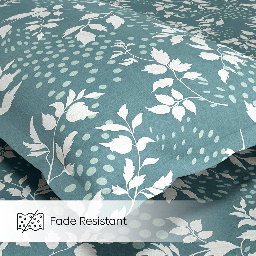 Haus & Kinder Green foliage 100% Cotton Double Fitted Bedsheet, 144 TC - Dista