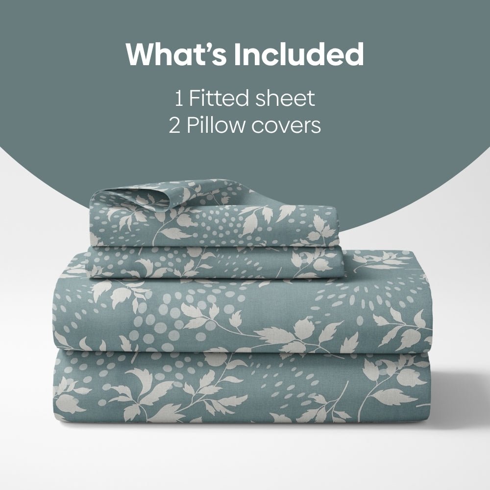 Haus & Kinder Green foliage 100% Cotton Double Fitted Bedsheet, 144 TC - Dista