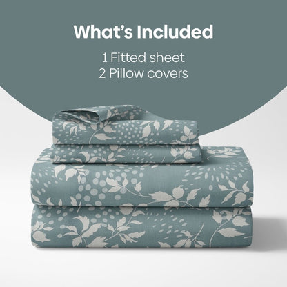 Haus & Kinder Green foliage 100% Cotton Double Fitted Bedsheet, 144 TC - Dista