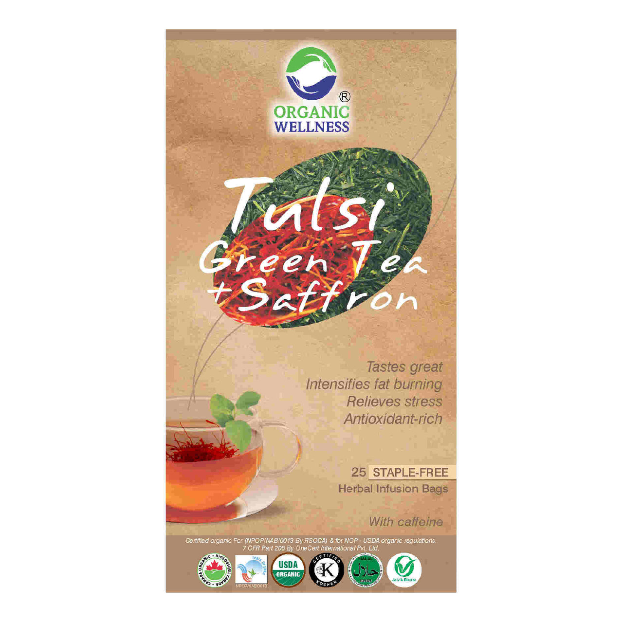Organic Wellness Ow'Real Tulsi Green Tea + Saffron Tea Bags - Distacart