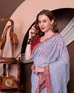 Thumbnail for Teeya Creation Grey Color Georgette Fabric Chikankari Work Saree - Distacart