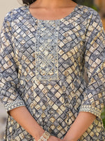 Thumbnail for Yufta Grey Checkered Print Anarkali Kurta Trouser With Dupatta Set