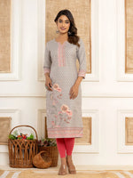 Thumbnail for Yufta Grey Cotton A-Line Kurta With Digital Print