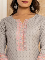 Thumbnail for Yufta Grey Cotton A-Line Kurta With Digital Print