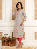 Thumbnail for Yufta Grey Cotton A-Line Kurta With Digital Print