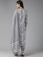 Thumbnail for Yufta Grey Floral Printed Kurta Dupatta Set - Distacart