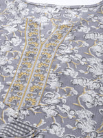 Thumbnail for Yufta Grey Floral Printed Kurta Dupatta Set - Distacart
