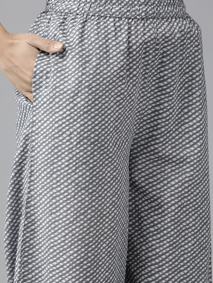 Yufta Grey Floral Printed Kurta Dupatta Set - Distacart