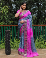 Thumbnail for Lorenvalley Premium Pure Bandhej Tapeta Soft light weight silk saree with zari weaving Border - Multicolor - Distacart