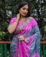 Thumbnail for Lorenvalley Premium Pure Bandhej Tapeta Soft light weight silk saree with zari weaving Border - Multicolor - Distacart