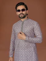 Thumbnail for Anaita Grey Lucknowi Silk Straight Kurta - Distacart