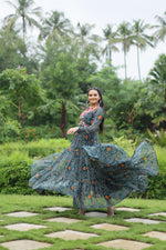 Thumbnail for Lorenvalley Grey Faux Georgette Bandhani Print Work With Kutchi Patch Work Gown - Distacart